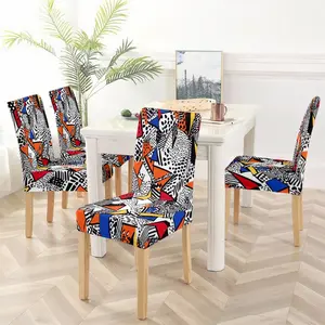 Printed chair cover, fashionable colored geometric chair cover, suitable for kitchen, living room, dining room, and office chairs, home decoration chair cover, Removable Washable Slipcover