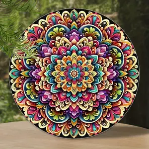 1 Piece Vibrant Mandala Wall Art, 2D Flat Printed Round Sign, Wreath Centerpiece Decoration, Door Decoration, Home and Furniture Room Ornament, Farmhouse Style, Material, Women's Gift