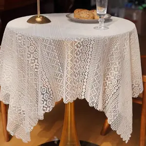 French Lace Tablecloth Luxury High-End Cream Style Square Coffee Table Cloth Dining Table Cover Easy to Clean Outdoor Picnic Table