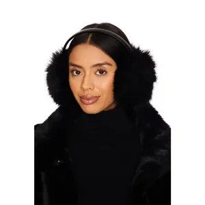 Adrienne Landau The Vee Faux Fur Earmuff in Jet Black