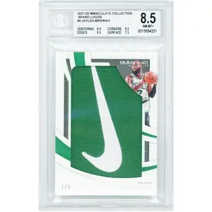 Jaylen Brown Boston Celtics 2021-22 Panini Immaculate Collection Jumbo Nike Logo 2 Color Relic #BL-JBR #1/5 BGS Authenticated 8.5 Card - 8.5,9.5,9.5,7.5 Subgrades