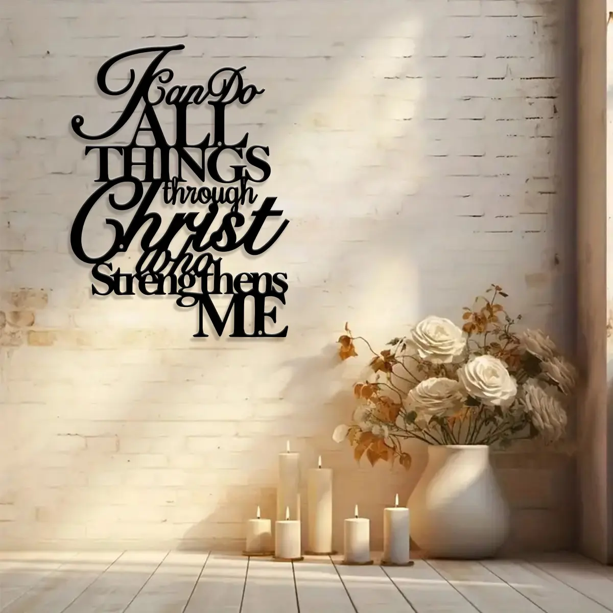 ‘I Can Do All Things Through Christ Who Strengthens Me’ Inspirational Black Metal Silhouette WallHanging -Bible Scripture Quote Decoration With Christian Message -Religious Home Decor Gift, Ideal For Church, Living Room, Or Office Ornaments Christmas