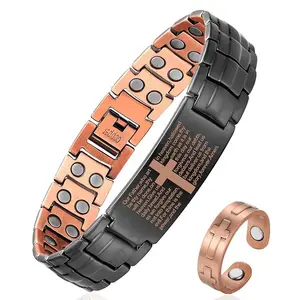 2x Copper Magnetic Bracelet for Men, Ultra Strength Cross Bracelet with Adjustable Link, Jewelry Gift