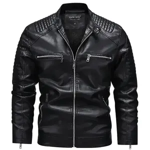Men's black PU leather motorcycle jacket - Quilted shoulder seams, multiple zippered pockets, classic bicycle style, perfect for avant-garde street and casual stylingRAIMENTRY