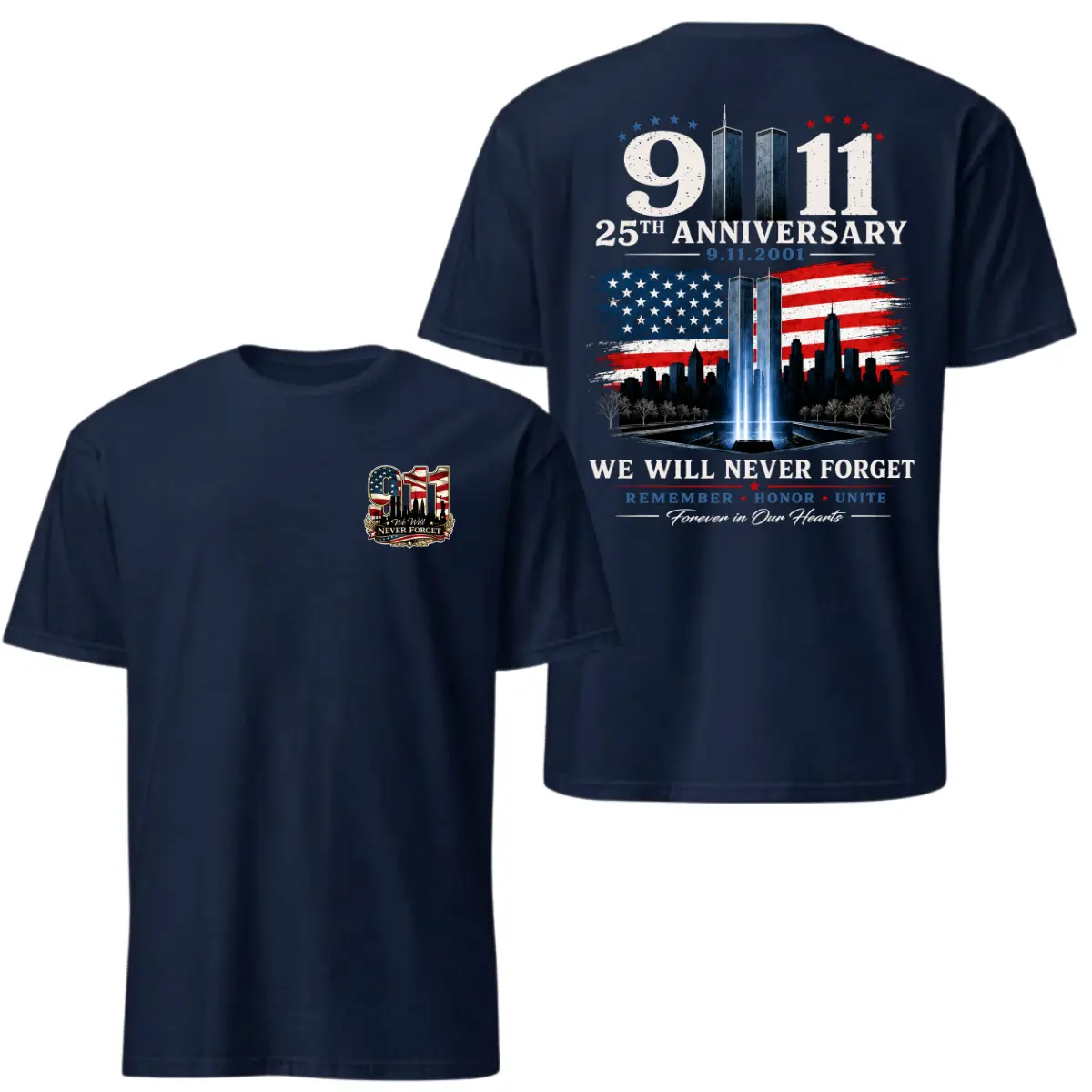 Never Forget 2,977 Souls 9/11 Tee - 9-11-2001 American Flag Graphic Shirt | September 11 Remembrance Design