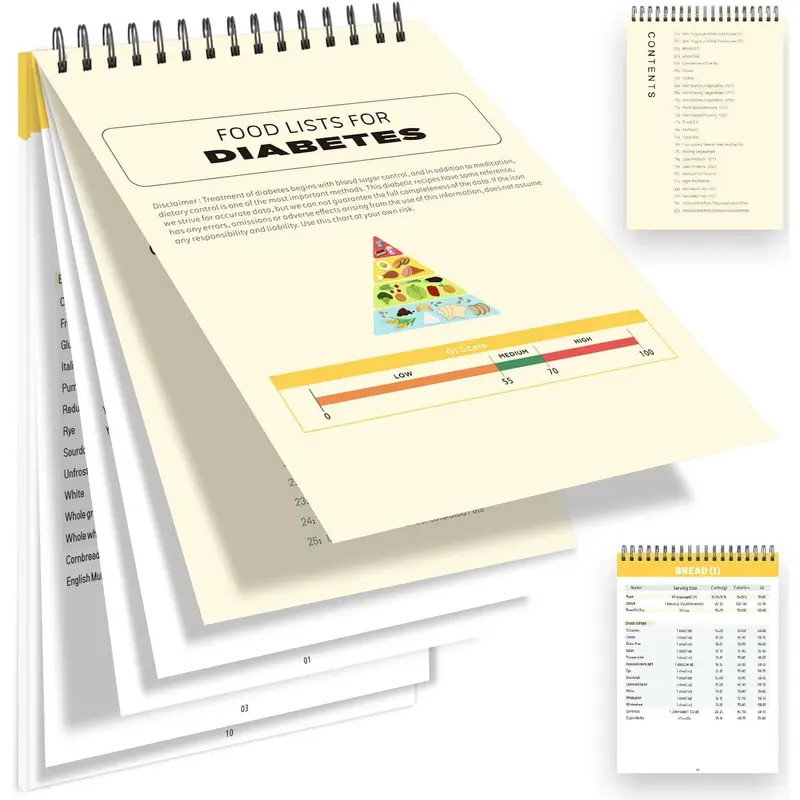 List,Meal Planner for ,Glycemic Index  Guide Chart with 345 Grocery Foods List, Diet Guide with Serving Size, Carbs, Calories(5.8 x 8.2IN,Yellow)