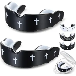 2 Pcs Cross Mouth Guards Teeth Armor Sport Game Guard with Case Religious Mouth Guards for Baseball Football Lacrosse Basketball Rugby Boxing Taekwondo