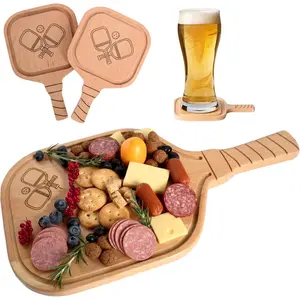 3pcs, Set of Pickleball Charcuterie & Cutting Board with 2 Drink Coasters - Funny Pickleball for Women & Men, Unique Pickle Ball Gift Ideas, Stocking Stuffers for Players & Lovers,