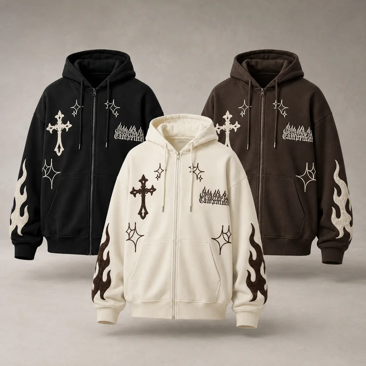 Gothic Embroidery Hoodies Women Retro Harajuku Hip HopJacket Zip Up Hoodie Loose Sweatshirt Clothes Y2K Tops