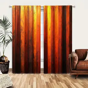 2pcs Window Curtains, Warm-toned vertical panels, blending vibrant oranges and yellows into deep browns, feature a distressed, textured surface reminiscent of rusted metal or aged wood.Window Drapes for Bedroom Living Room, Rod Pocket Window Treatm