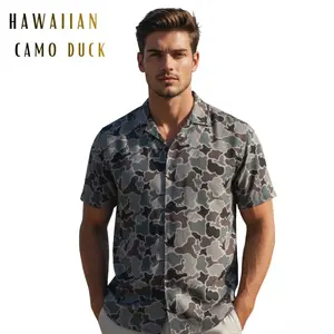 Men's Hawaiian Camo Shirt, Short Sleeve Button-Up, Classic Fit, Summer Outdoor Look, Gift for Dad or Him, Camouflage Vacation Shirt Camo White Casual