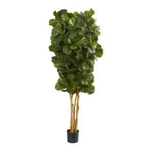 7' Fiddle Leaf Fig Tree in Black Planter by Nearly Natural