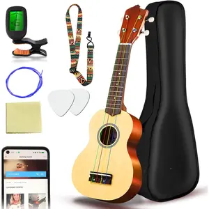 Soprano Ukulele Beginner Pack-21 Inch w/Rainbow String Free Online Lesson Gig Bag Digital Tuner Pick All in One Kit