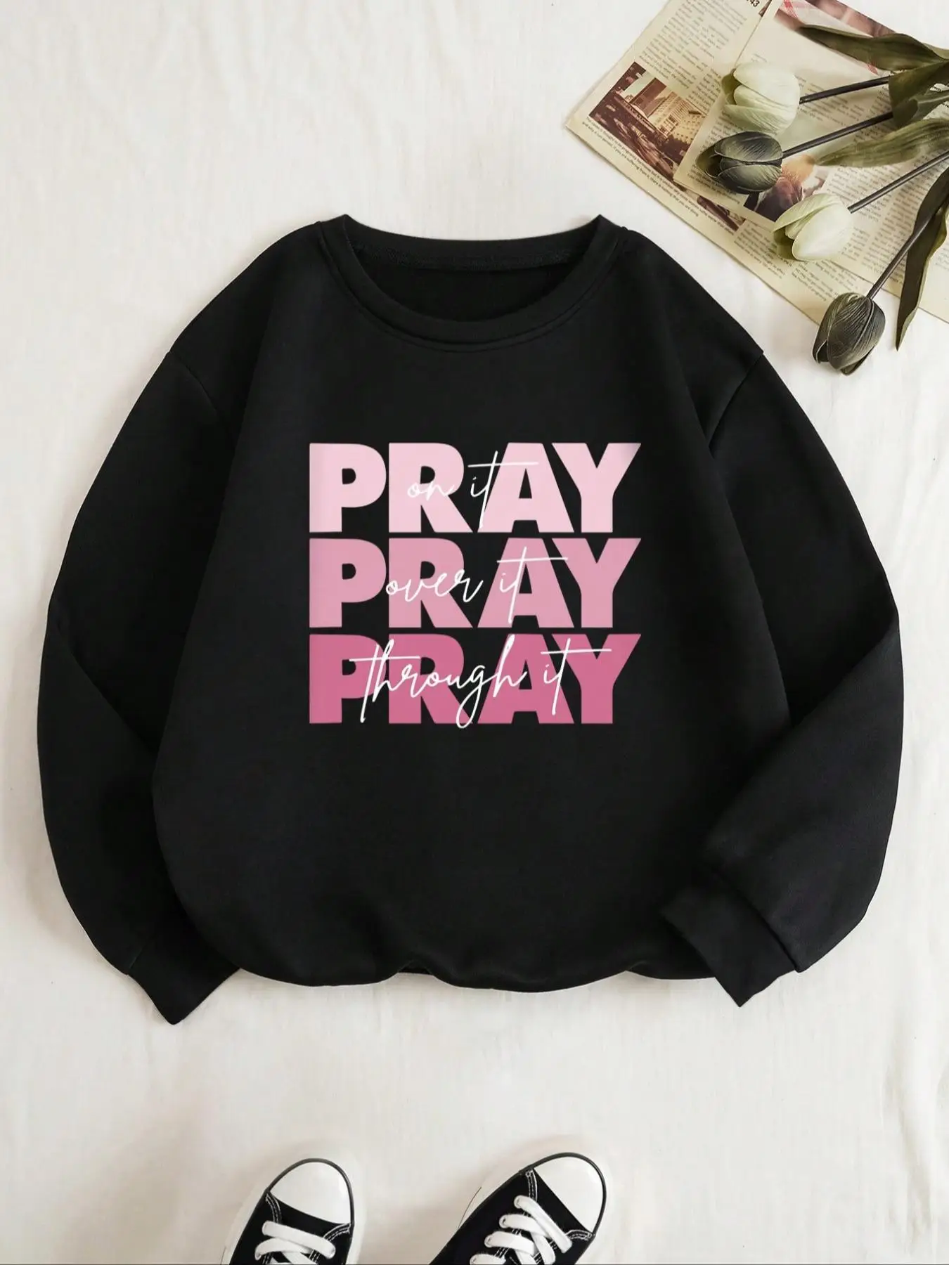 Women's Letter Print Drop Shoulder Graphic Sweatshirt, Trendy Casual Long Sleeve Crewneck Pullover For Daily Streetwear, Ladies 2023 Fall & Winter Clo