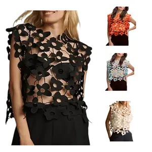 Crochet Tops for Women Floral Lace Vest Hollow Out Sleeveless Summer Cropped Going Out Top