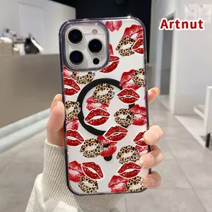 Magnetic Soft Phone Case for iPhone 16 15 14 Pro Max 13 12 11 XR XS E Plus Drop Protection Transparent  Leopard - Kiss Pattern Shockproof Silicone Cover Supports Wireless Charging