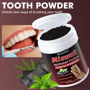 ROZINO Miswak Activated Carbon Tooth Powder - Gentle Cleaning & Fresh Mouth Care Solution - 80g - Contains Miswak, Activated Carbon, Mint, and Vitamin C for Oral Hygiene