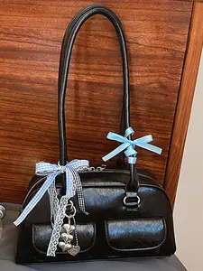 Women's Cute Bowknot & Heart Decorated Shoulder Bag, Fashionable PU Leather Shoulder Bag for Daily Used, Elegant Commuter Bag, Casual Trendy Versatile High-quality Daily Commuting Bag