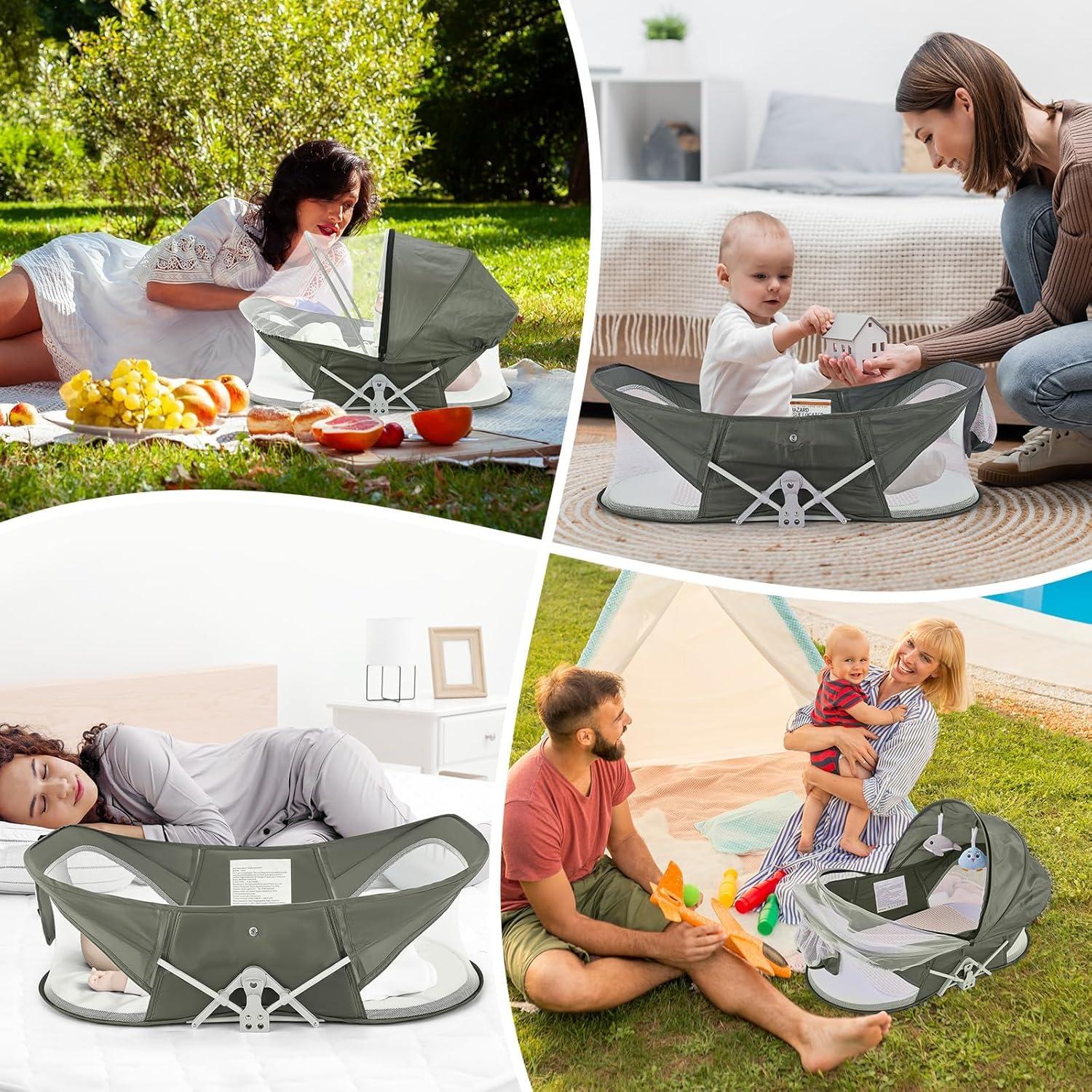 Bedside Bassinet for Baby, Portable Baby Bassinet Travel Bed with Mosquito Net & Sunshade, Lightweight Foldable Baby Crib with Easy-Clean Fabric for Home & Outdoor Convenient newborn essentials