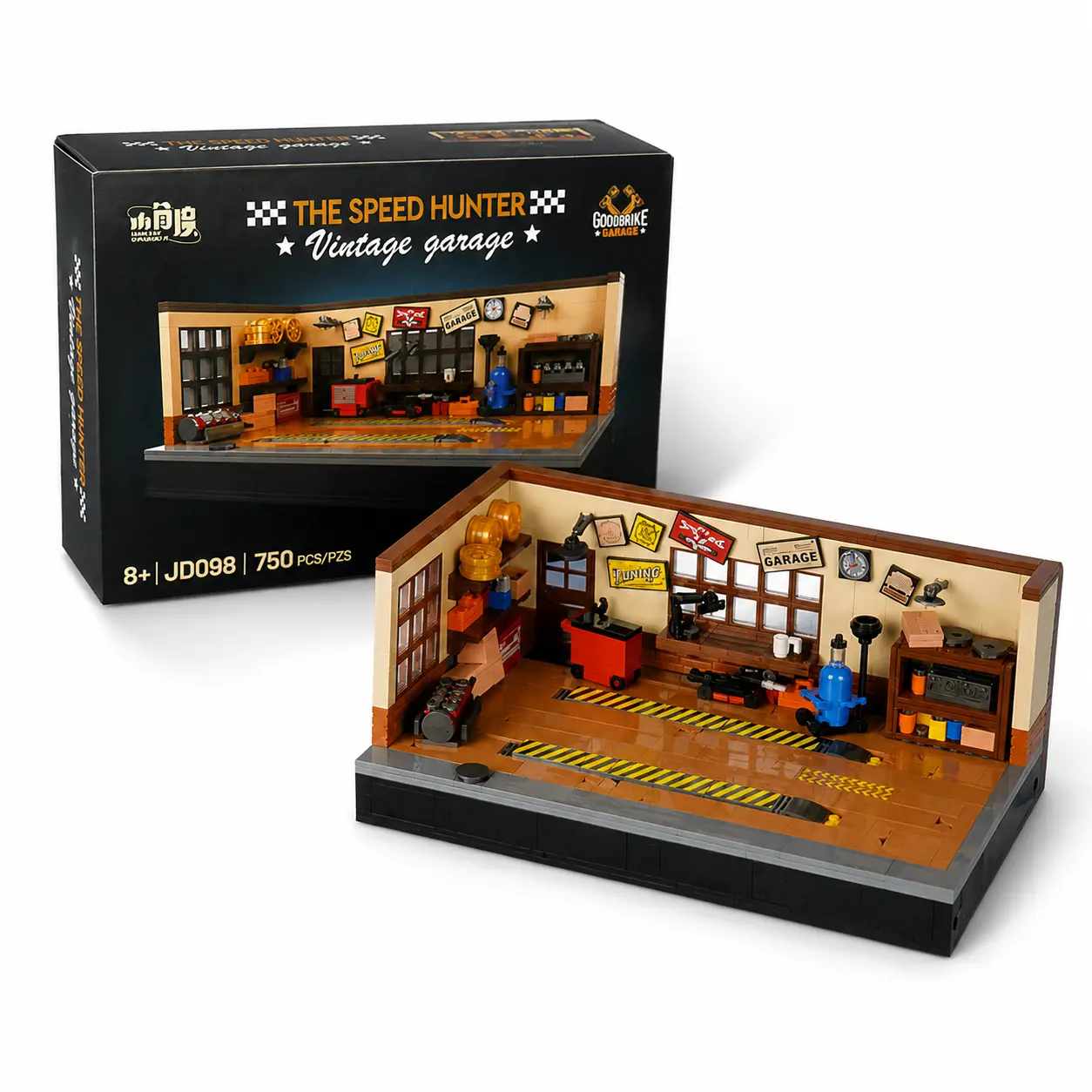 Vintage Garage Building Blocks Kit (750PCS) – Compatible with LEGO Cars, Working Lift Car Repair Shop, Retro Workshop Scene with Tools, Display Decor, Father’s Day & Birthday Gift for Car Lovers & Teens (Cars NOT Included)