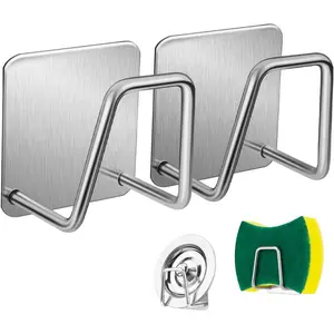 ESINAM 2Pcs Sponge Holders for Kitchen Sink, Strong Adhesive Small Sponge Holder, Premium Rustproof & Waterproof Kitchen Sink Caddy - Minimal Size - SUS304 Stainless Steel ESINAM