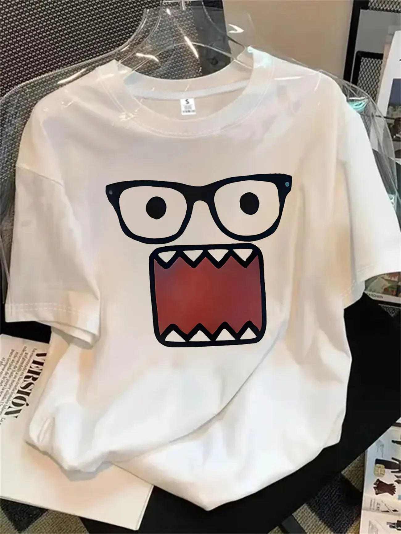 Women's Fashion Printed Short Sleeve T‑Shirt with Cartoon Monster Design, Round Neck Casual All‑Season Top