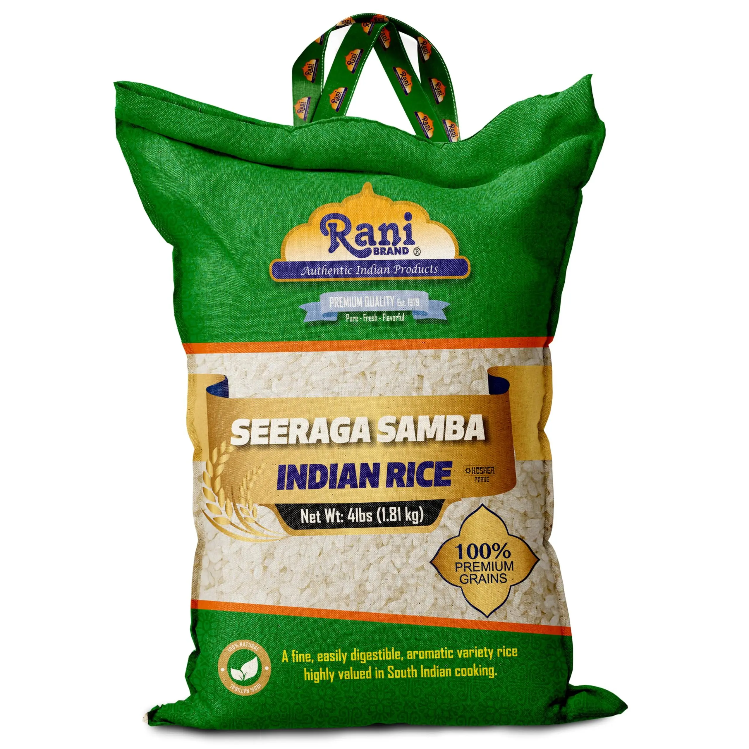 Rani Seeraga Samba Indian Rice 64oz (4lbs) 1.81kg Cloth Bag ~ All Natural | Gluten Friendly | Vegan | Kosher | Export Quality | Indian Origin