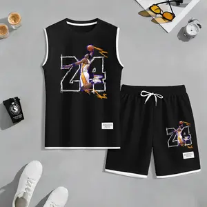 Men's Basketball Graphic Sleeveless Tank & Shorts Set, Sporty Streetwear for Summer, Casual Gym Activewear, Lightweight Two-Piece Outfit, Comfortable and Stylish, Perfect for Sports, Workout, and Daily Wear