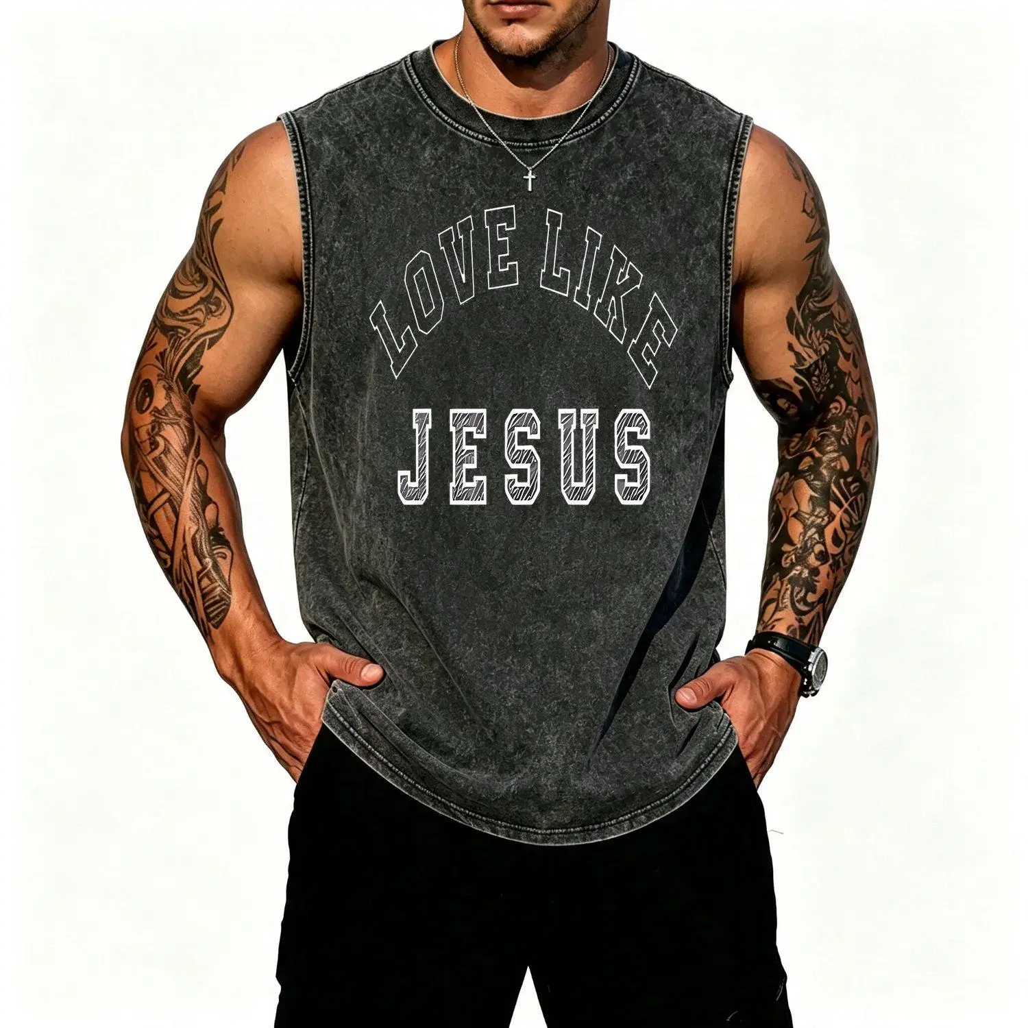 Men & Women Batik Vest Jesus Themed Love Print Round Neck Sleeveless Top Machine Washable Suitable for Outfits Gift for Church Events Casual Attire Year Round Wardrobe Essential