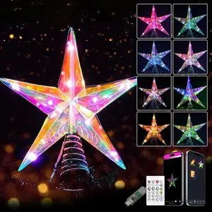 10" Lighted Christmas Tree Topper Star, Foldable Christmas Topper Star with DIY Colors Changing, Smart App, Music Sync, Timer, Xmas Treetop Decorations,Iridescent Decoration with 10 RGB LED Lights