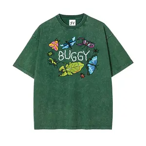 Unisex Oversize Washed Buggy Green Batik Cotton T-Shirt, Insects Lover Apparel, S-5XL, Super Soft Pre-Shrunk, Men's Streetwear Tops