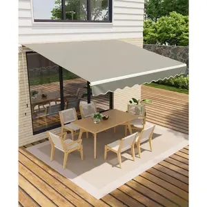 10 ft x8 ft Retractable Awnings for Patio, Manual Patio Awning for Outside with Sturdy Aluminum Frame, Fade and Tear Resistant Fabric,Crank Handle, for Patio, Deck, Garden, Grey