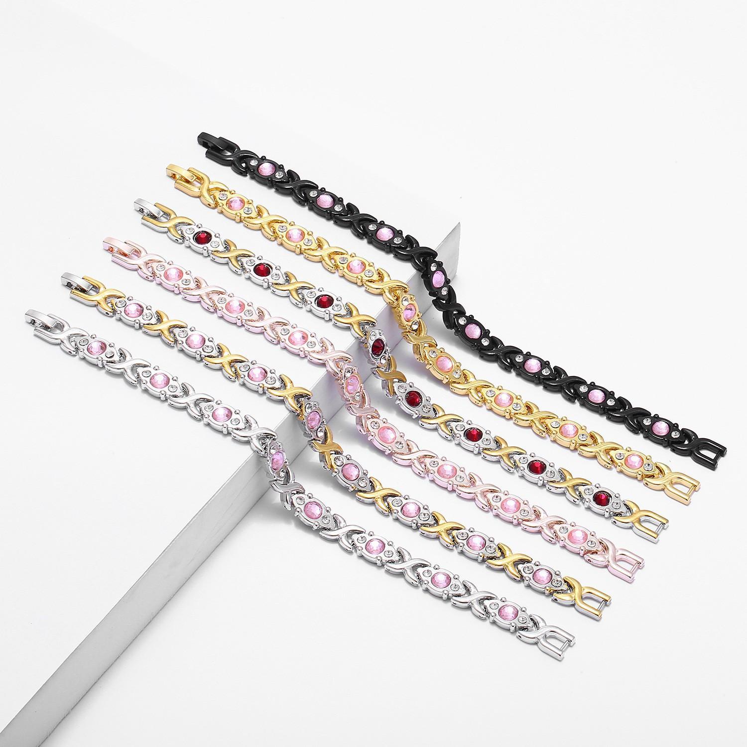 Energy magnet bracelet, eco-friendly alloy with diamondsadjustable ladies' wristband