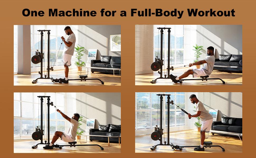 TOUSAINS Foldable Lat Pulldown & Low Row Cable Machine — 330LBS Capacity Foldable LAT Tower for Home Gym, Cable & Row System with Dumbbell Clamps