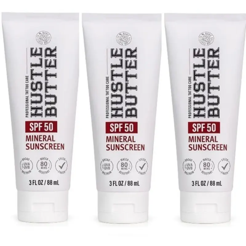 3 Pack - Hustle Butter Tattoo - Mineral Sunscreen Lotion, Water Resistant(3 oz)