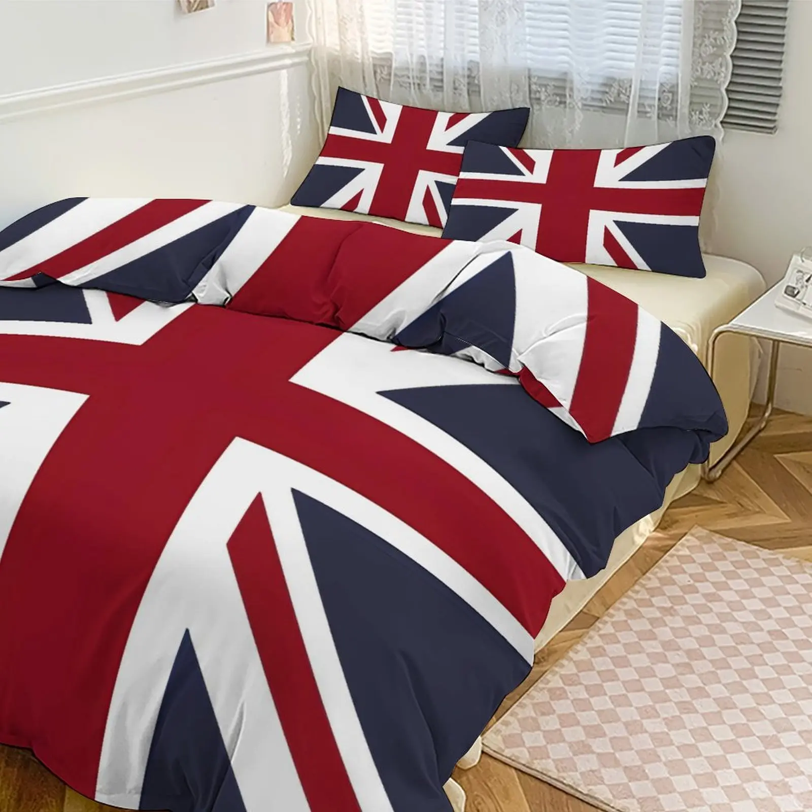 United Kingdom Flag Pattern Duvet Cover Set UK British Flag Classic Design 3 PCS Bedding Set Soft Cozy Bed Set with 2 Pillowcases 1 Soft Comforter Cover for Girls Bedroom Home Decor Gift