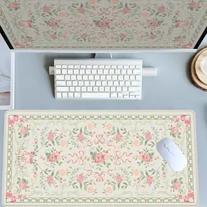 Vintage Floral Pattern Gaming Mouse Pad Extra Large Computer Mouse Pads for Desk XXL Mouse Pad for Laptop Big Mouse Pad Extended Mouse Pad with Non - Slip Rubber Base Stitched Edge for Home and Office Desk Accessory