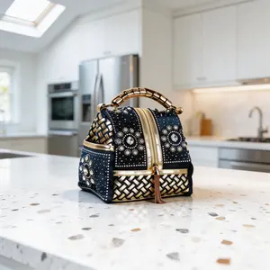 New women’s woven bucket bag with decorative tassels; denim woven small bag with diamond inlay, handheld, single-shoulder, and crossbody straps, featuring a detachable shoulder strap with buckle; multifunctional bag suitable for leisure, parties, etc.