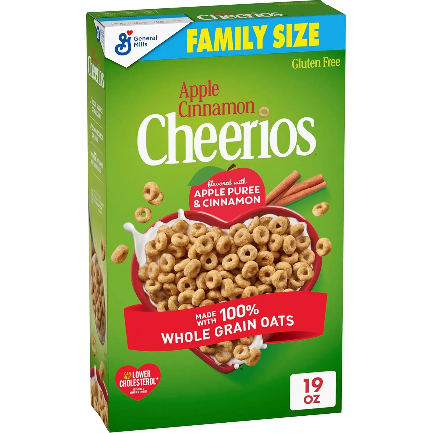 Apple Cinnamon Cheerios, Heart Healthy Gluten Free Breakfast Cereal, Made with Whole Grain Oats, Family Size, 19 oz