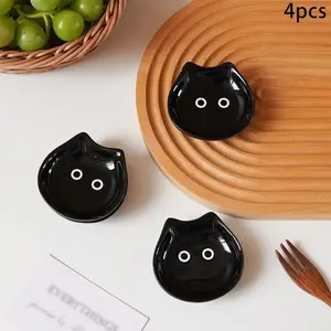 4pcs Siam Cat Ceramic Dishes, Cute Kitty Dip Bowls, Seasoning Plates, Restaurant Kitchen Use, Party Snack Trays, Gift or Holiday Decor