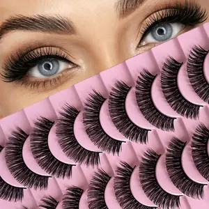 10 Pairs Russian Curl D Curl Holiday Lashes, Reusable Volumizing False Eyelashes, Easy Dense Eyes, Perfect for Travel & Daily Use