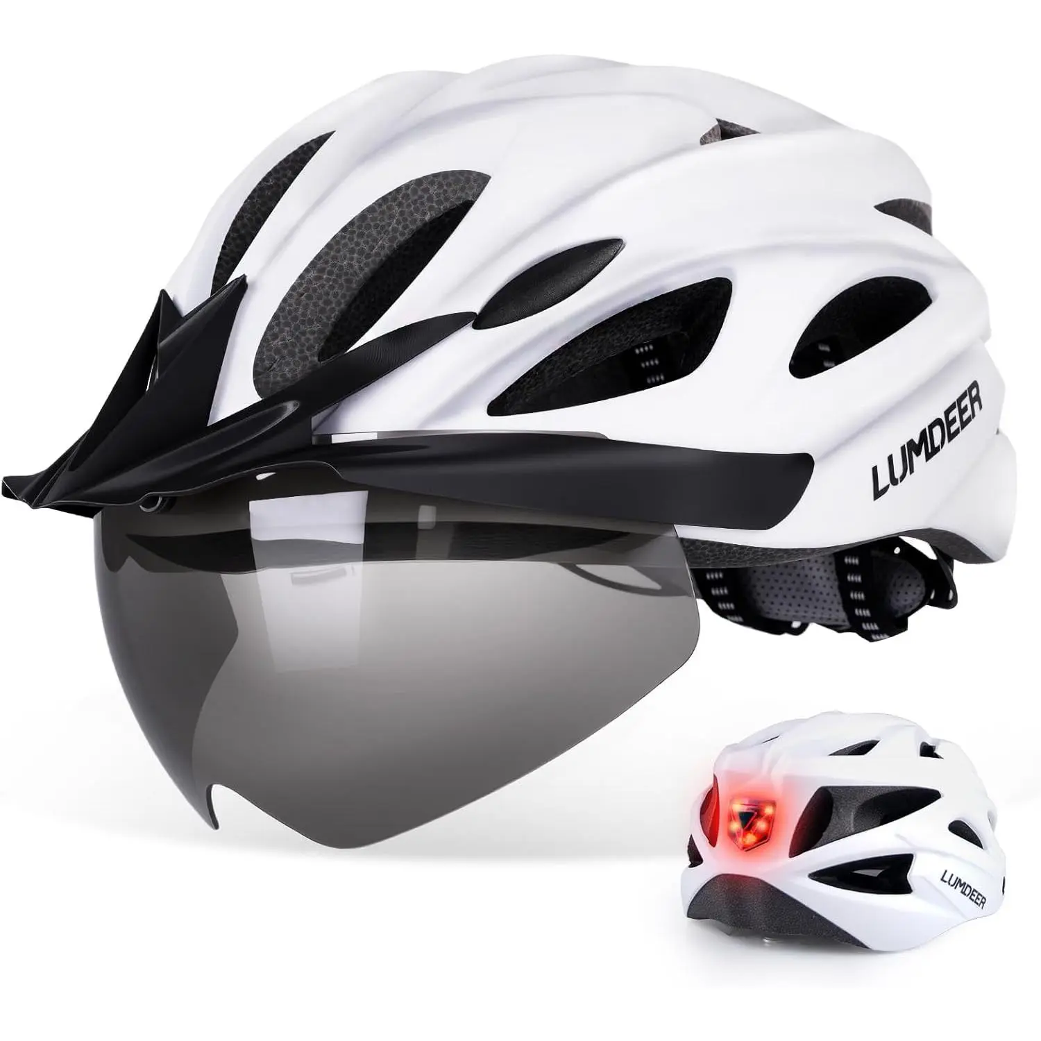 Adult Bike Helmet for Cycling & Commuting, Bicycle Helmet with Rear LED  Light & Magnetic Goggles