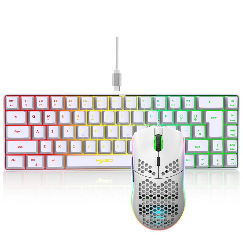 Gaming Keyboard and Mouse Combo - Compact 68-Key Mini Wired Rainbow Keyboard with RGB Backlit, Ergonomic Design, Optical Mouse for PS4, Xbox, PC, Laptop, Mac - Durable ABS Material, No Battery Needed, Gaming Keyboard and Mouse, Laptop Accessory