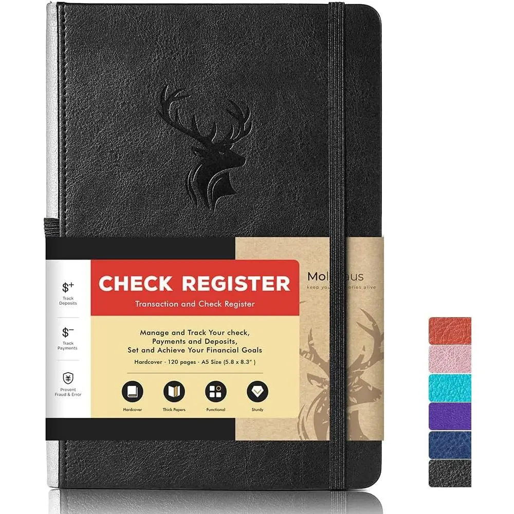 Check Registers for Personal Checkbook,Checkbook Register for Personal or Business, A5 Hardcover Registers Log to Track Payments, Deposits & Finances Transaction Black