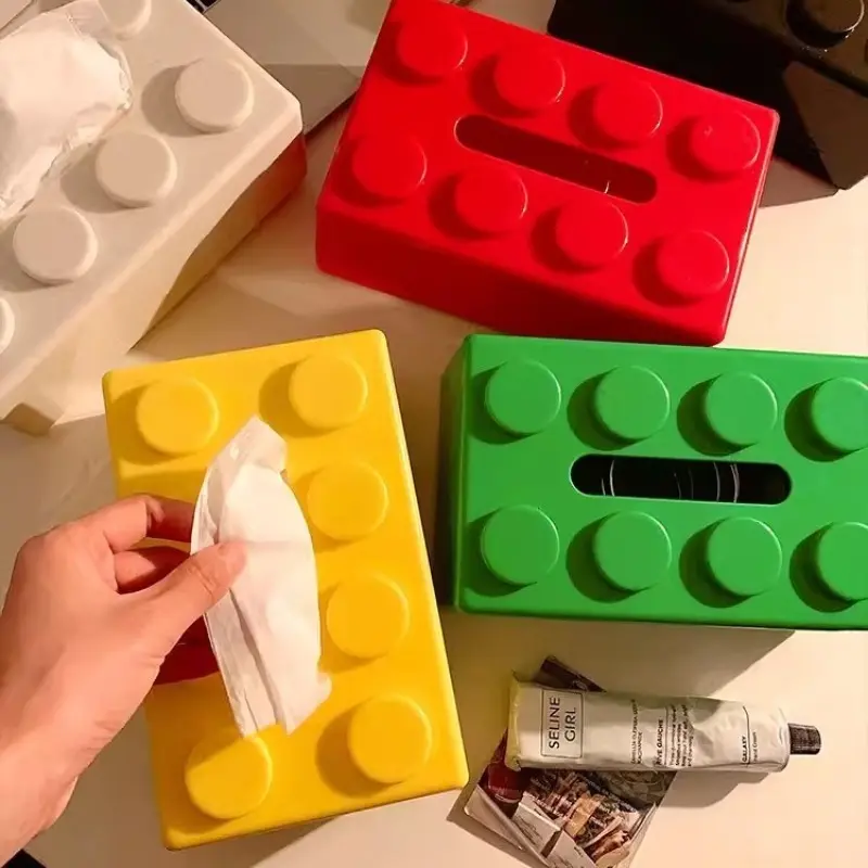 Building-block Style Tissue Box, Multifunctional Plastic Storage Box, Suitable for Kitchen, Bathroom, or Living Room, Bright Colors, Can Be Wall-mounted or Used as a Desktop Decorative Storage Box, Cute Tissue Box