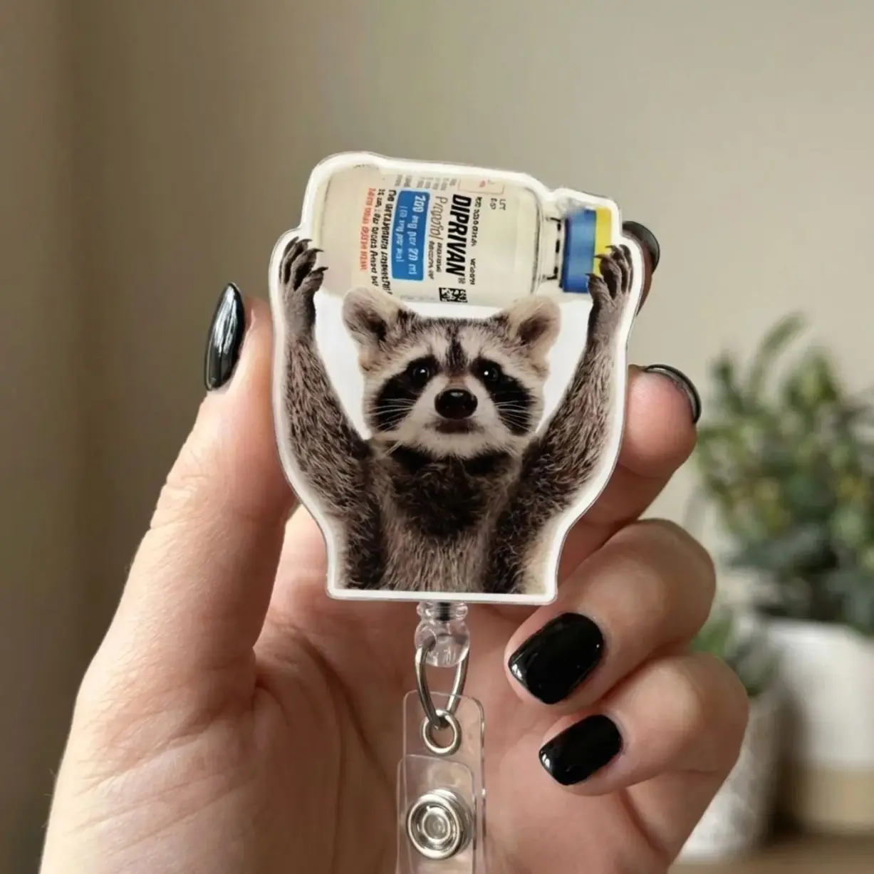 Funny Raccoon Propofol Nurse Badge Reel, Meme Animal Nurse Badge Holder, Cute Retractable ID Clip, Work Accessory