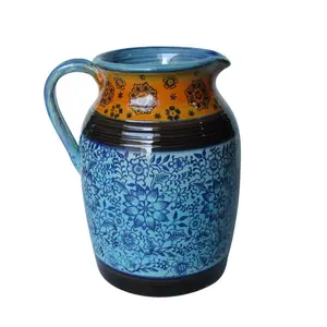212 MAIN Ceramic Pitcher - 11.4" Colorful Yellow & Blue Kitchenware Jugs, Coffee/Tea Serving Kitchen Accessory