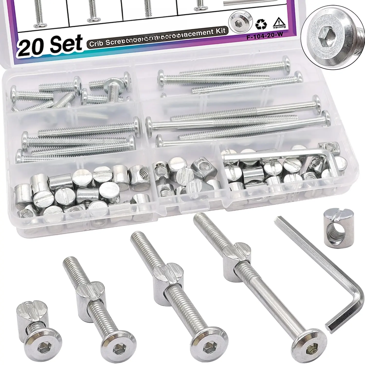 Swiilpo  Screws M6x20mm/40mm/60mm/80mm  Bed  Screws Hardware Replacement Kit,Bunk Bed Bolts Hex Socket Cap Screws Bolt with Barrel Nuts/Wrenches for Beds Furniture HeadboardsQuesear
