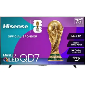 Hisense 75" QD7 Mini-LED 4K Smart Fire TV - QLED, 144Hz, HDR10+, Dolby Vision/Atmos, Game Mode Pro, Alexa Built-in (75QD7QF)