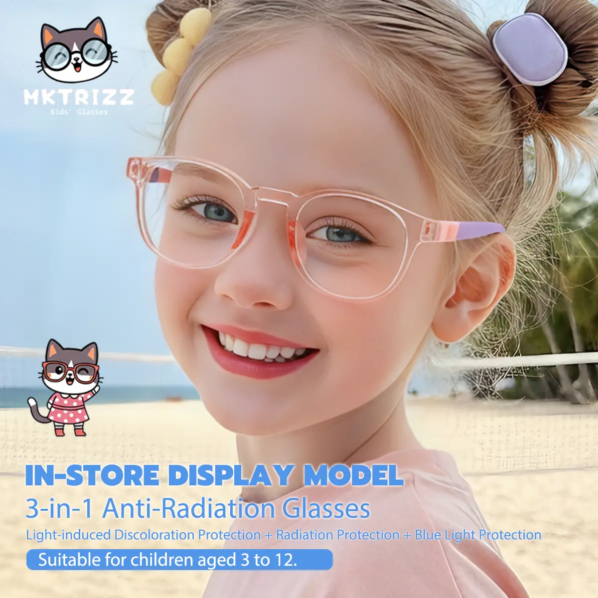 MAKRIZZ Kids' Photochromic Glasses with Blue Light Blocking & UV Protection, Flexible TR90 Frame for Boys & Girls Ages 2-8, Children
